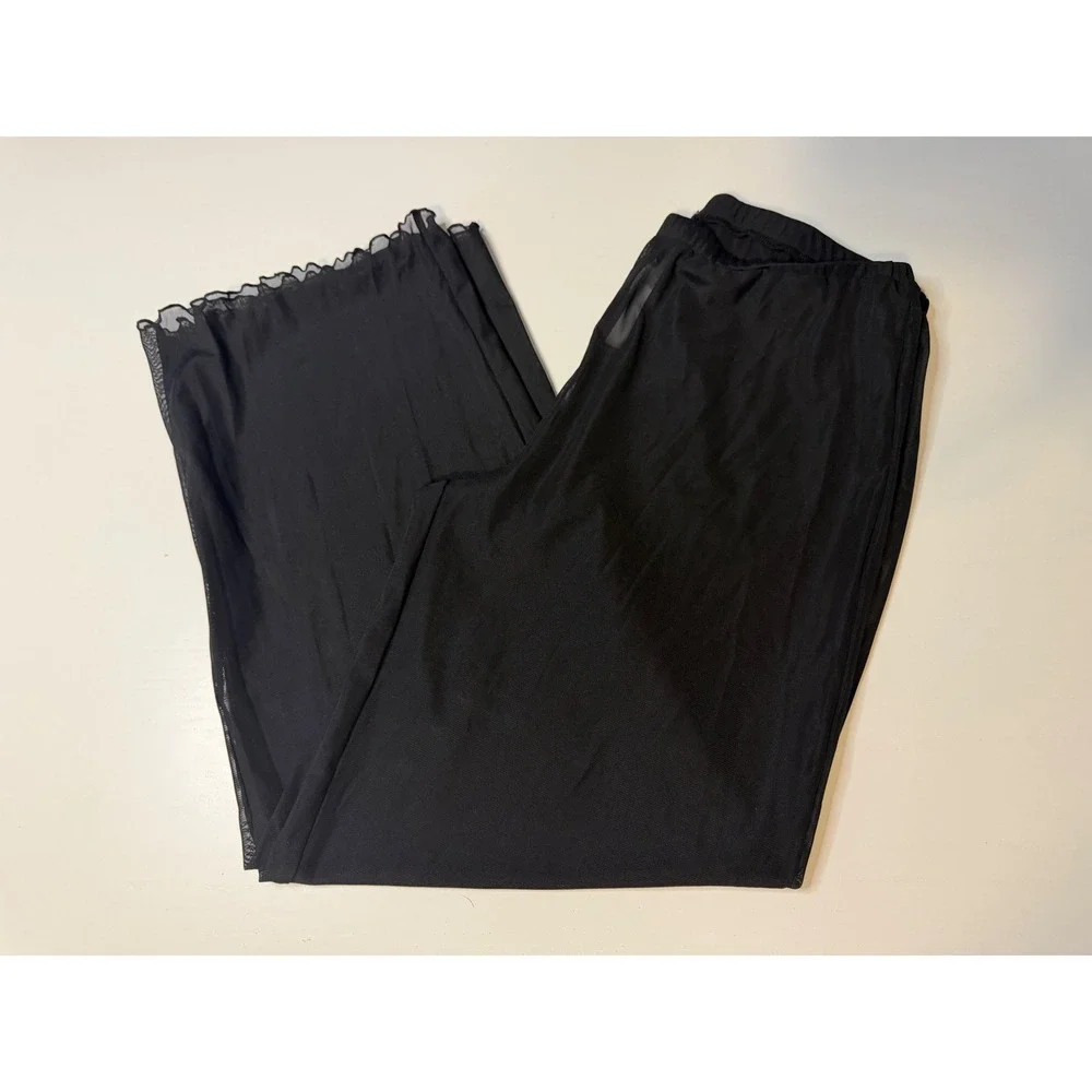 Art Class Girls Black Sheer Mesh Cover Up Pants Wide Leg Lettuce Edge PID-WRY226